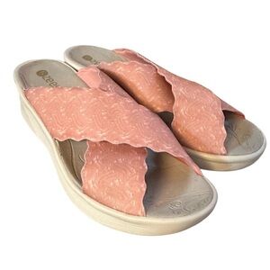 BZEES Sahara Wedge Slide Sandals Womens 6.5 Pink Coral Stretch Fabric Lihhtweigt